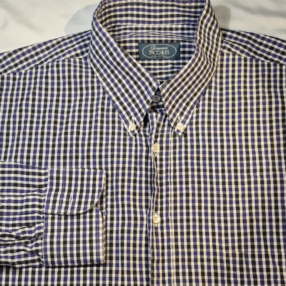 Taccaliti Giovonni Blue And Black Checkered Long Sleeve Button Down Casual Shirt